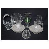 CRYSTAL PITCHERS AND VASE