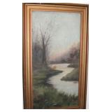 UNSIGNED OIL ON CANVAS LANDSCAPE W/STREAM