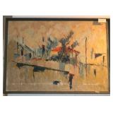 SIGNED MID CENTURY OIL ON CANVAS ABSTRACT