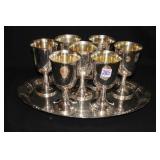 (7) SILVER ON COPPER GOBLETS ON TRAY