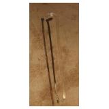 1950'S LUCITE CANE & 2 ANTIQUE WALKING STICKS