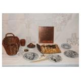 MANICURE SET, COPPER LEAF DISH, WEDGWOOD ETC