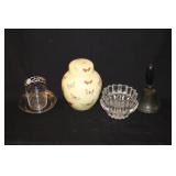 GINGER JAR, BELL, SILVER ACCENTED GLASS ETC