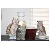 OWL FIGURINES, VASE & POTTERY PCS