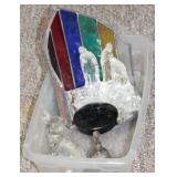 GLASS FLOWER FROG, GLASS NATIVITY ETC