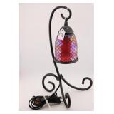 RED MOSAIC LAMP WITH BLACK METAL BASE