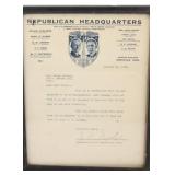 REPUBLICAN HEADQUARTERS LETTER DATED 1924