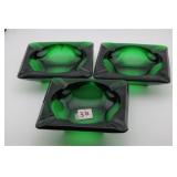 (3) FOREST GREEN GLASS ASHTRAYS
