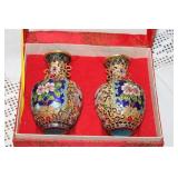 PAIR CLOISONNE VASES IN GIFT BOX