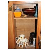 MIKASA DISHES, PYREX PIECE ETC ON SHELVES