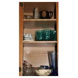 TUMBLERS, CUPS, CREAM & SUGAR ETC. ON SHELVES