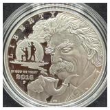 2016 MARK TWAIN PROOF SILVER DOLLAR - BOX & COA -