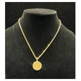 1853 CORONET HEAD $2 1/2 GOLD COIN, 14K GOLD BEZEL