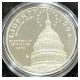US CAPITOL PROOF SILVER DOLLAR - BOX & COA -