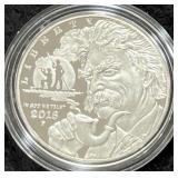 2016 MARK TWAIN PROOF SILVER DOLLAR - BOX & COA -