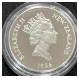 1986 NEW ZEALAND PROOF SILVER DOLLAR - "KAKAPO"