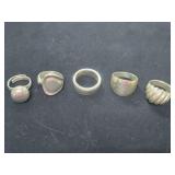 (5) STERLING SILVER RINGS - SIZES 6 - 9 1/2 -