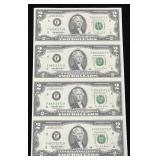 UNCUT SHEET OF (4) $2.00 BILLS - FROM THE BUREAU