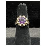 14K (585) AMETHYST AND DIAMOND RING - 5.8 GRAMS
