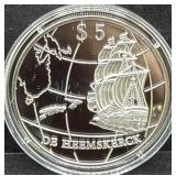 1996 NEW ZEALAND "DE HEEMSKERCK" $5 SILVER