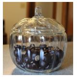 Clear Glass Pumpkin Cookie Jar w/ Buckeyes