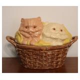 1970's Ceramic Persian Cats in Basket Cookie Jar