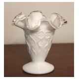 Fenton Silver Crest Spanish Lace Milk Glass Vase