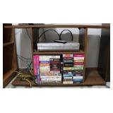 Wooden TV Table w/ Panasonic Player & VHSs