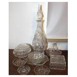 Crystal Glass Decanter & Trinket Dishes