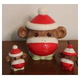 Cracker Barrel Homemade Christmas Sock Monkey Jar+