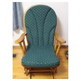 Wooden Glider Rocking Chair w/ Green Cushions