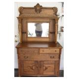 Antique Golden Oak Sideboard & Buffet w/ Mirror
