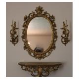 Gold Gilded Candelabras, Shelf, & Mirror