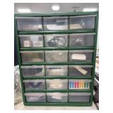 MULTI-DRAWER PARTS BIN W/ FIREARM RELATED ITEMS