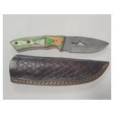 8" DAMASCUS STYLE FIXED BLADE KNIFE W/ SHARK CUT