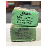 100 SIERRA .375 CAL BOAT-TAIL BULLETS FOR