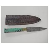 8.5" DAMASCUS STYLE DAGGER W/ LEATHER SHEATH