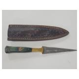 9" DAMASCUS STYLE DAGGER W/ LEATHER SHEATH
