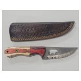 8" DAMASCUS STYLE FIXED BLADE KNIFE W/ BEAR CUT