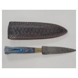 8" DAMASCUS STYLE DAGGER W/ LEATHER SHEATH