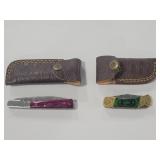 (2) FOLDING DAMASCUS STYLE BLADE KNIVES W/
