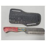 8.5" DAMASCUS STYLE KNIFE W/ LEATHER SHEATH