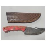 8" GUT HOOK FIXED BLADE KNIFE W/ DAMASCUS STYLE