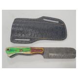 8" DAMASCUS STYLE FIXED BLADE KNIFE W/ LEATHER