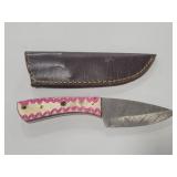 8" DAMASCUS STYLE FIXED BLADE KNIFE W/ LEATHER