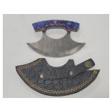 5.5" ULU DAMASCUS STYLE BLADE KNIFE W/ LEATHER