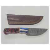 8" DAMASCUS STYLE FIXED BLADE KNIFE W/ LEATHER
