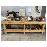 HOME MADE WORK BENCH W/ CAUTION TAPE, BRACKETS,