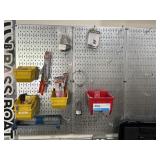 CONTENTS OF WALL SHELF - MITER SNIPS, PAINT MARKER