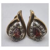 925 Tear Drop Garnet Diamond Earrings